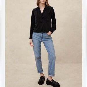 Banana Republic Silky Black Boxy Blouse Shirt | Size XS